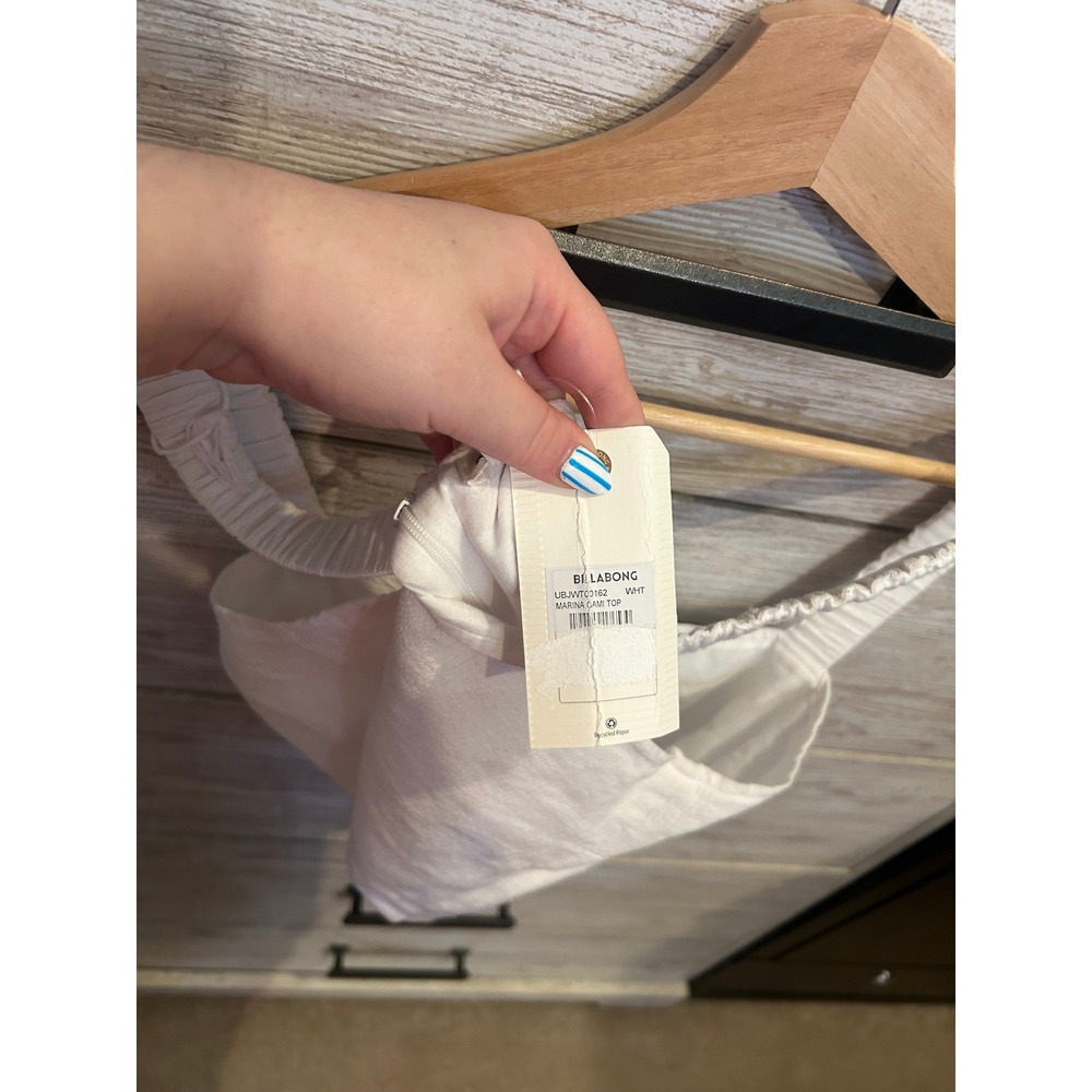 Billabong White Coastal Chic Marina Cami Crop Tank Top Ruched Straps Large NWT - Picture 6 of 6
